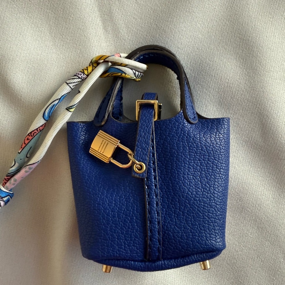 Elegant Blue Mini Bag Charm with Scarf Accent